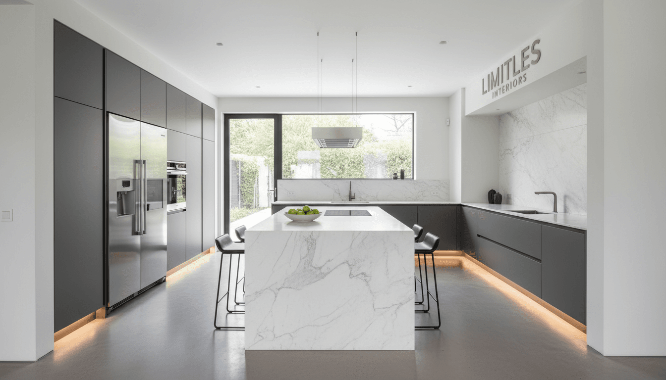 Luxury kitchen transformation with modern marble island and sleek cabinetry