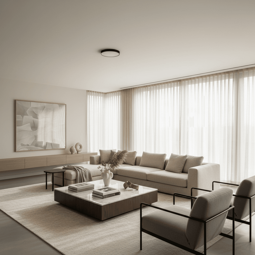 Contemporary luxury living room with modern furnishings and refined design elements