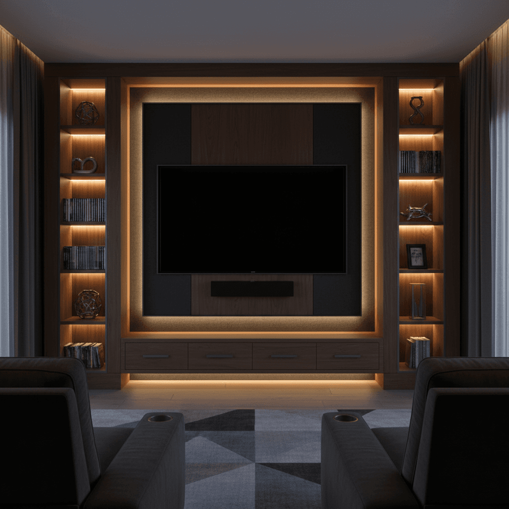 Custom media wall with integrated entertainment system