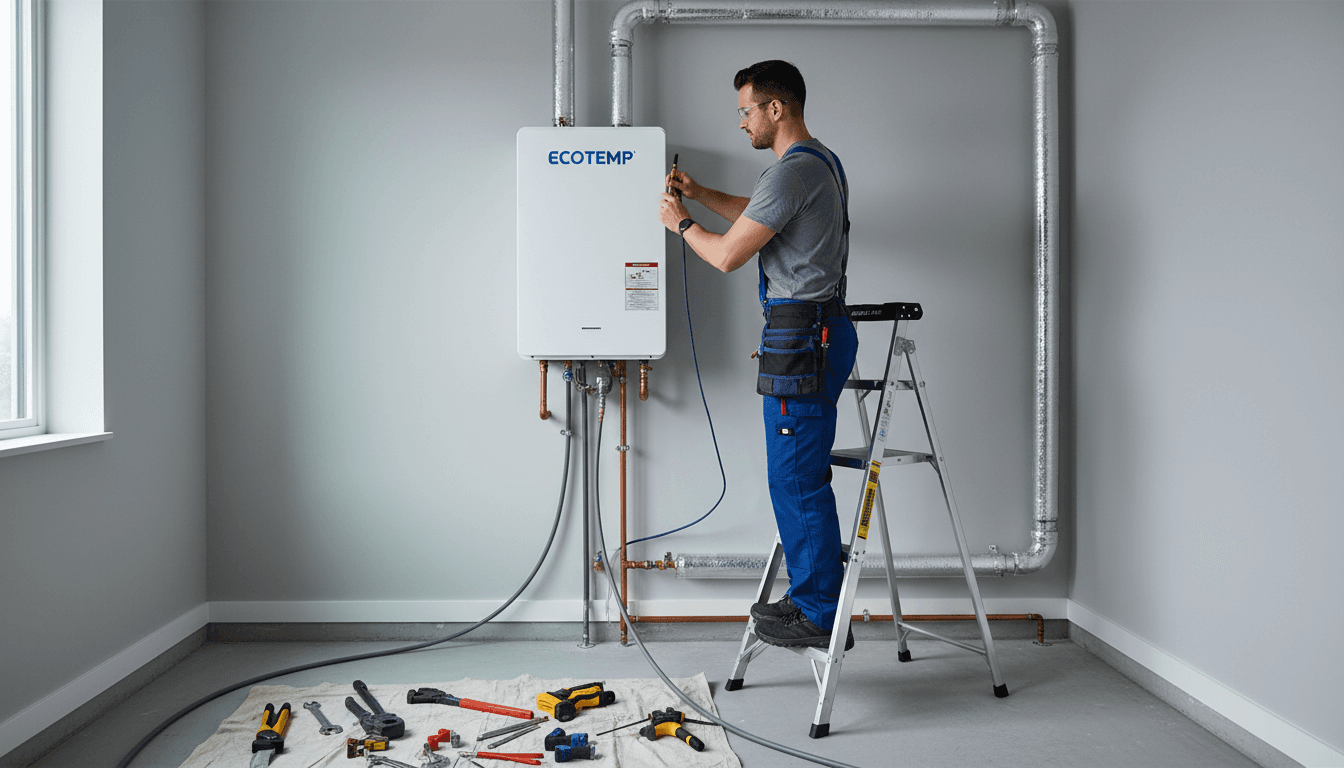 Professional installing a tankless water heater