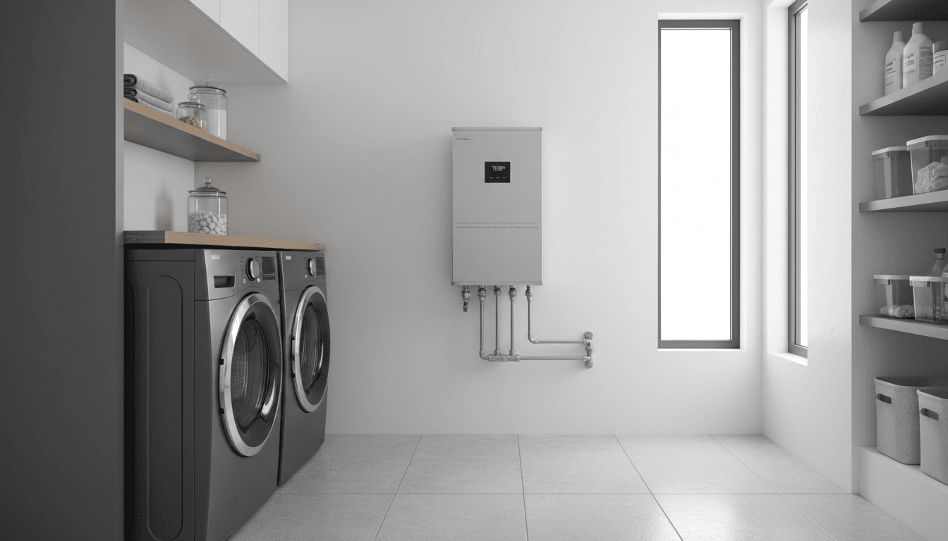 Modern tankless water heater installed on a wall