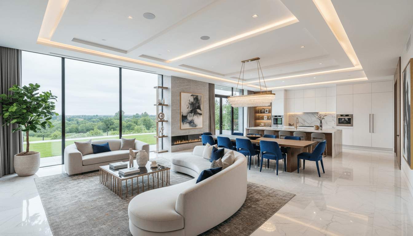 Luxury home interior renovation modern open-concept living space elegant finishes