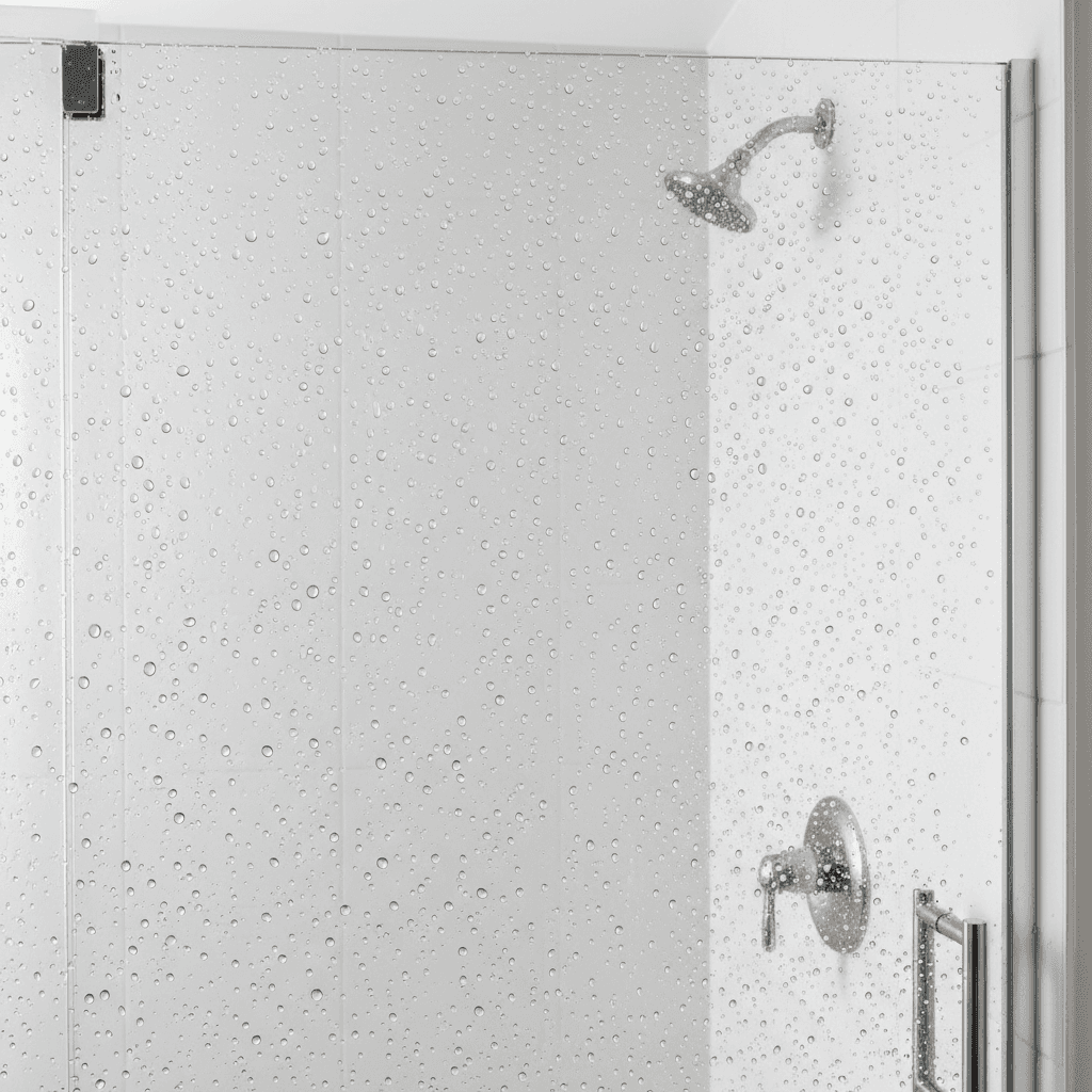 Clean and clear glass shower door free of spots and residue