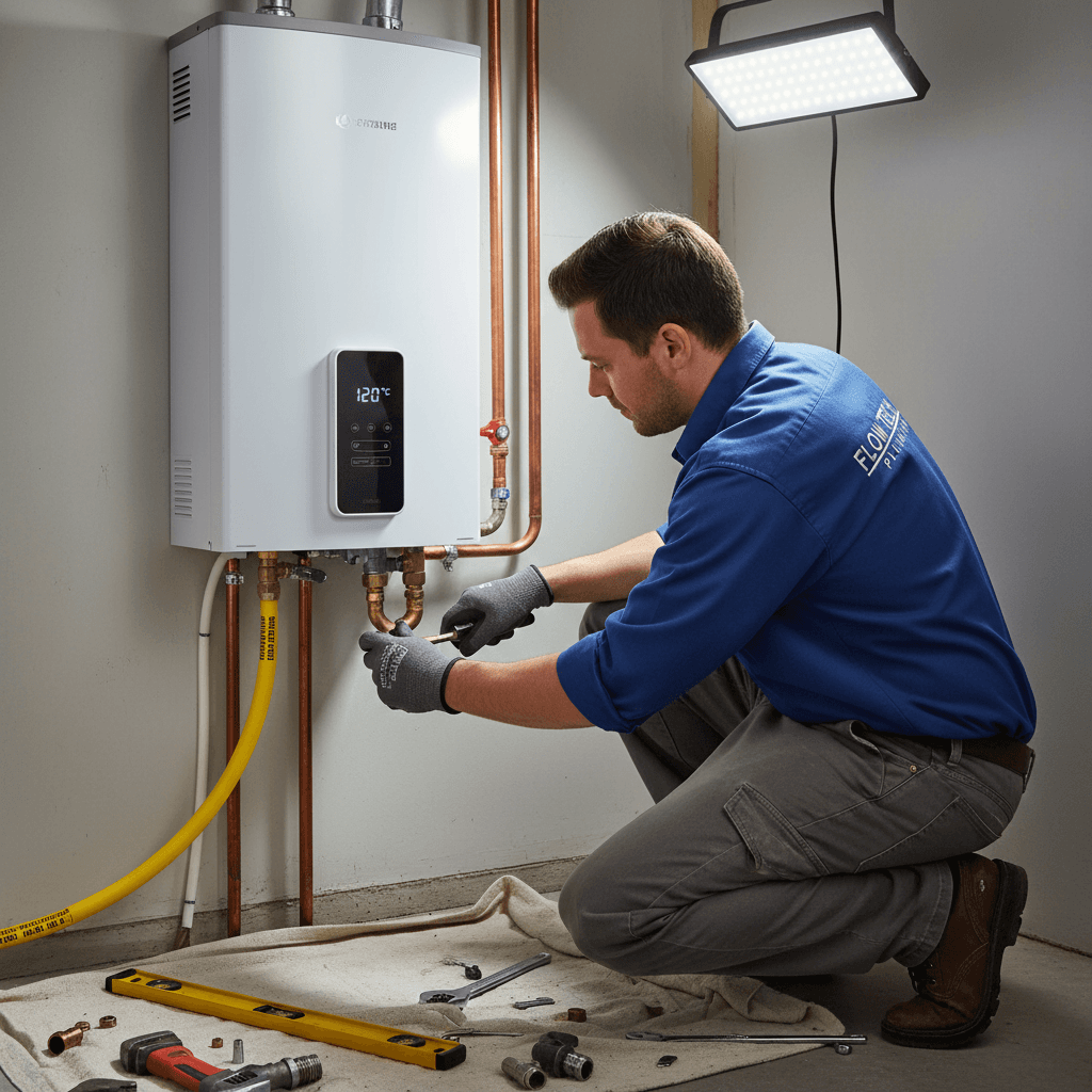 Gas line connection for a tankless water heater