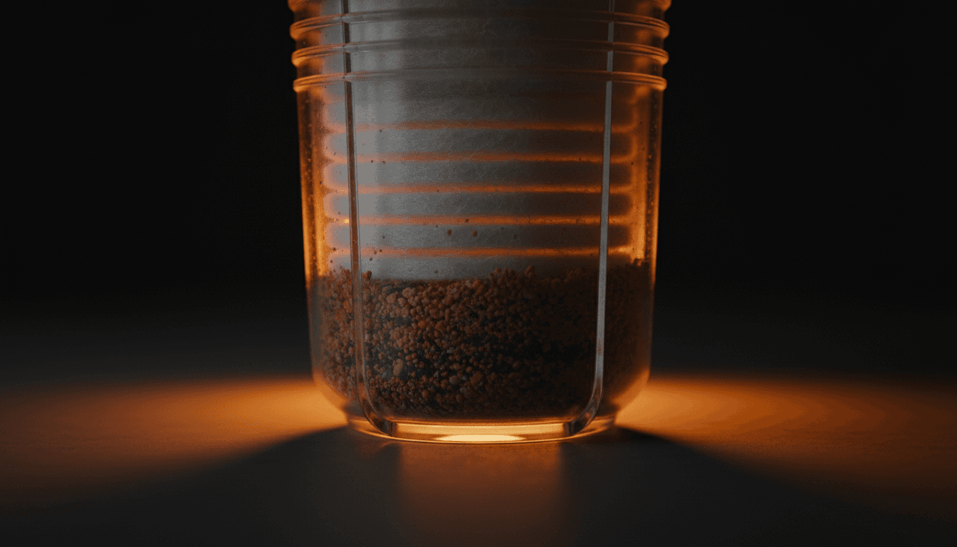 close-up of used water filter cartridge with trapped sediment