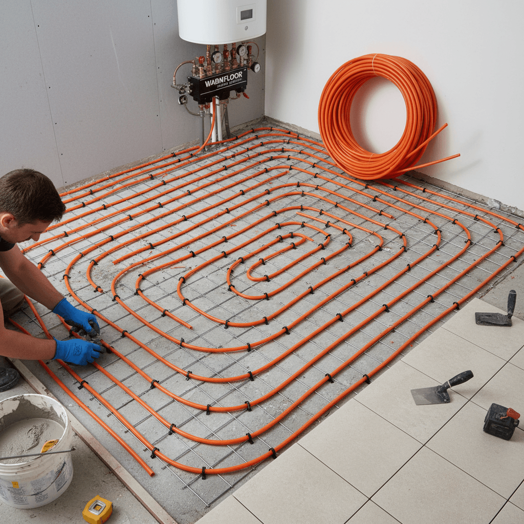Radiant floor heating installed beneath luxury bathroom tile