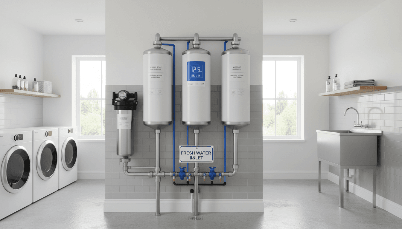Modern water filtration system installed in a bright utility room