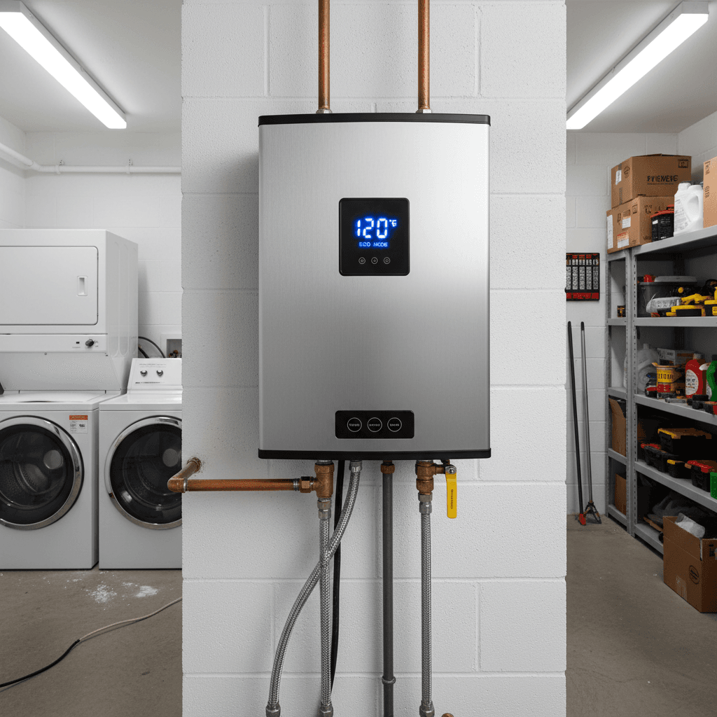 Navien tankless water heater with digital controls