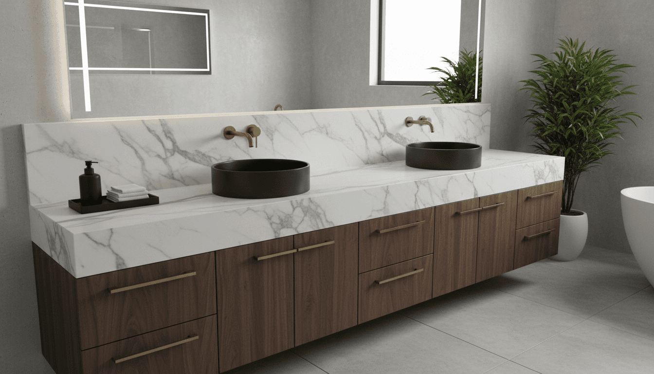 Elegant bathroom vanity with marble countertop