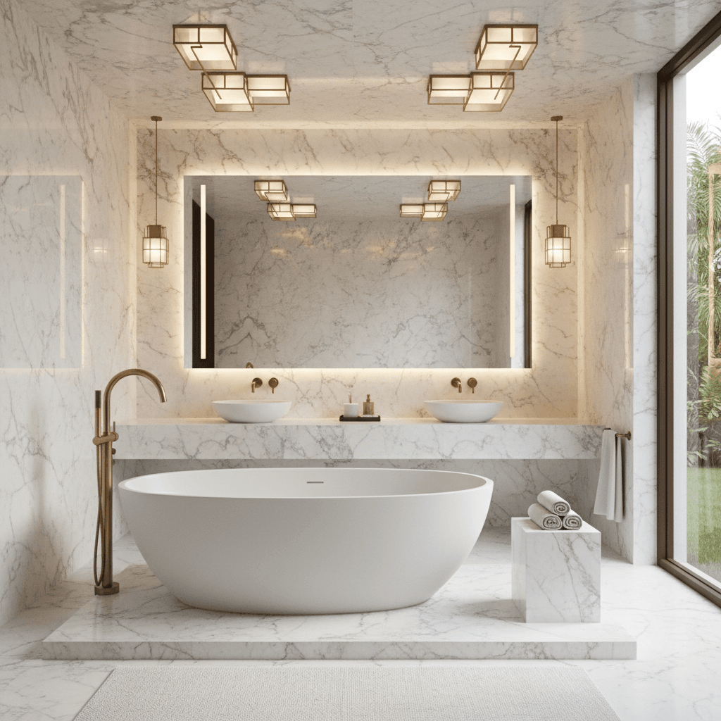 Luxury bathroom with marble finishes and contemporary design
