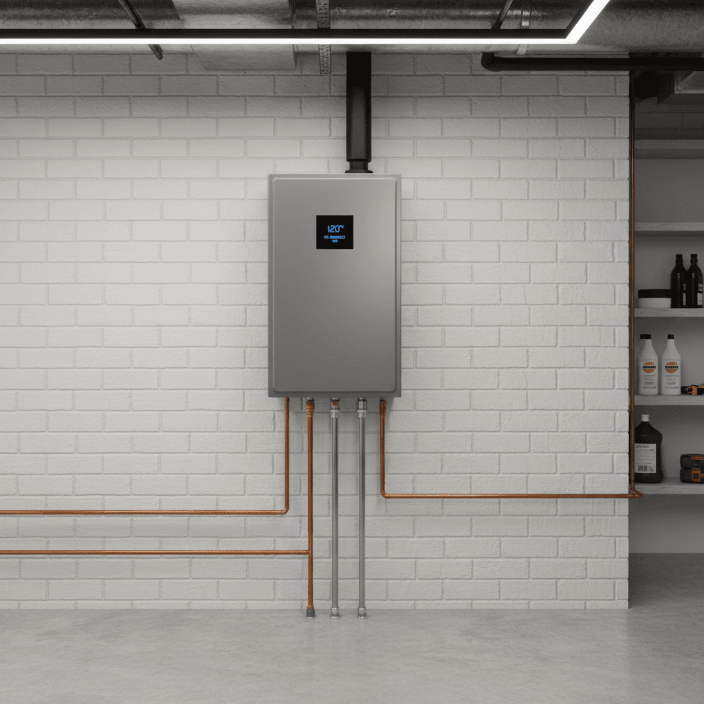 Rinnai tankless water heater installed on wall