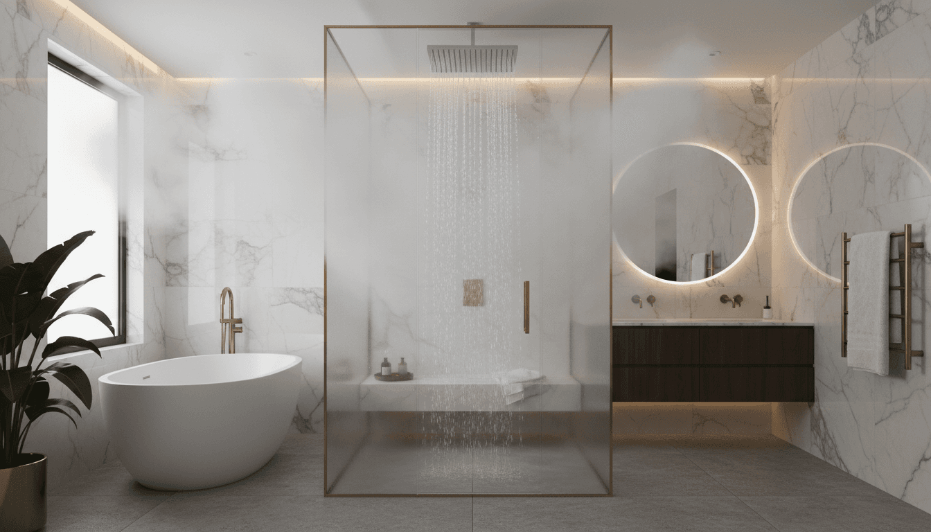 Luxury bathroom with a running rain shower