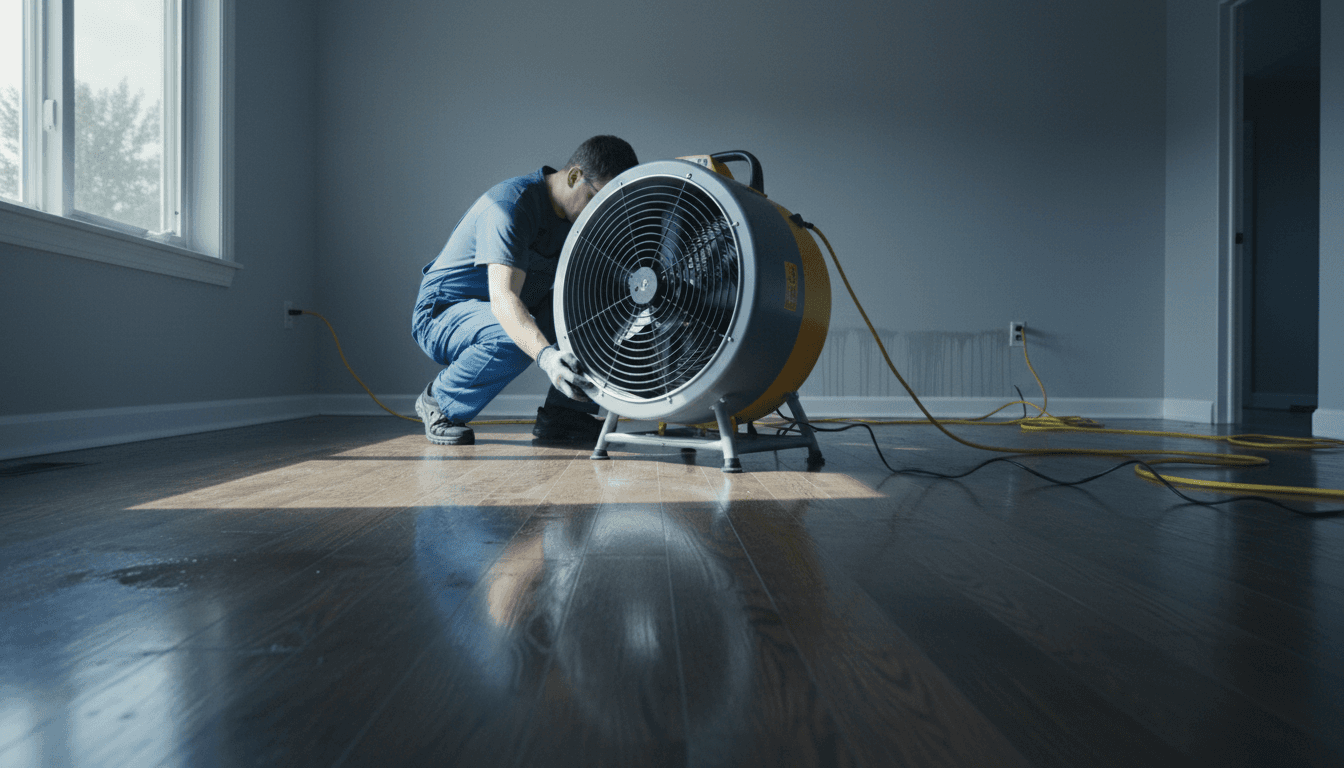 Water extraction drying equipment placed on hardwood floor