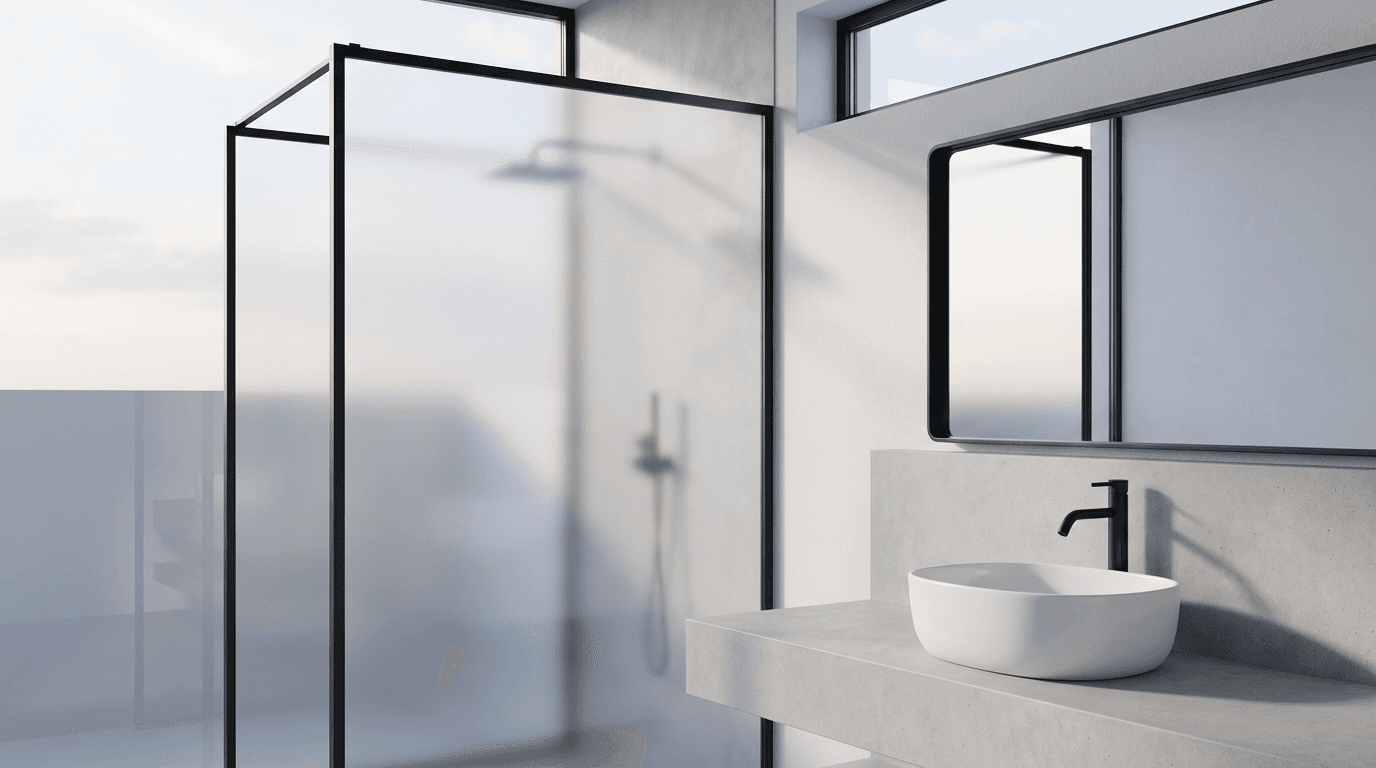 Contemporary master bathroom with dual vanity and modern fixtures