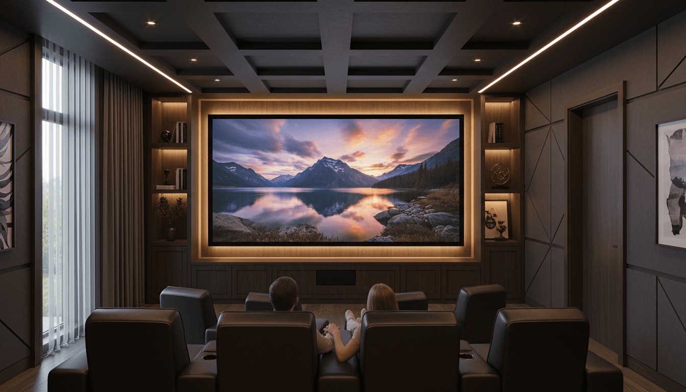 Bespoke custom media wall design with integrated lighting