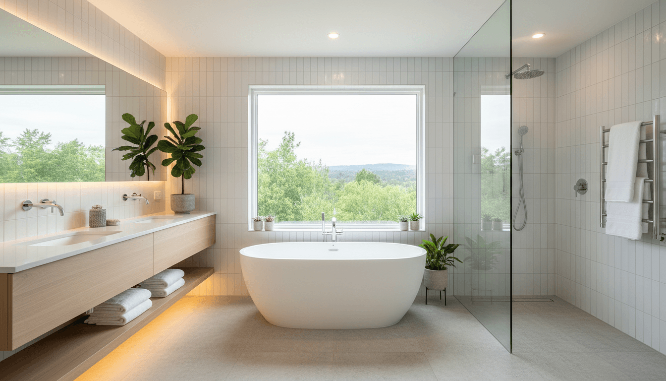 Luxury bathroom with marble countertops and modern fixtures
